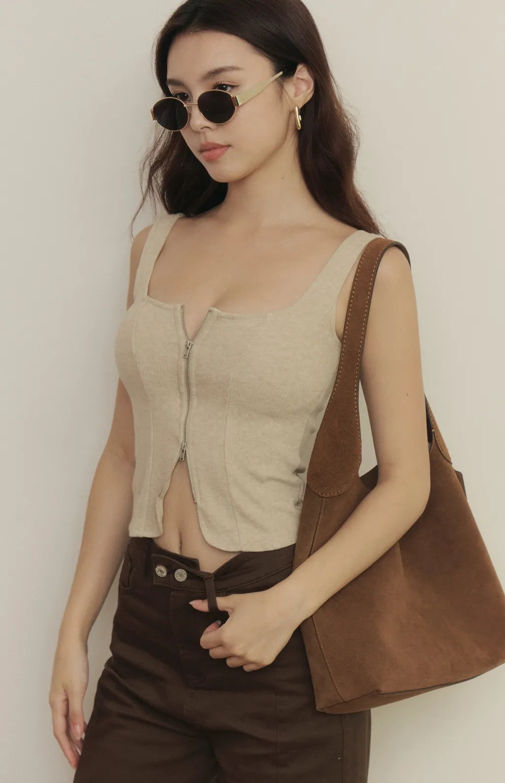 Woolen Zip-Up Bra Top<br/>毛呢立體壓線拉鍊Bra Top