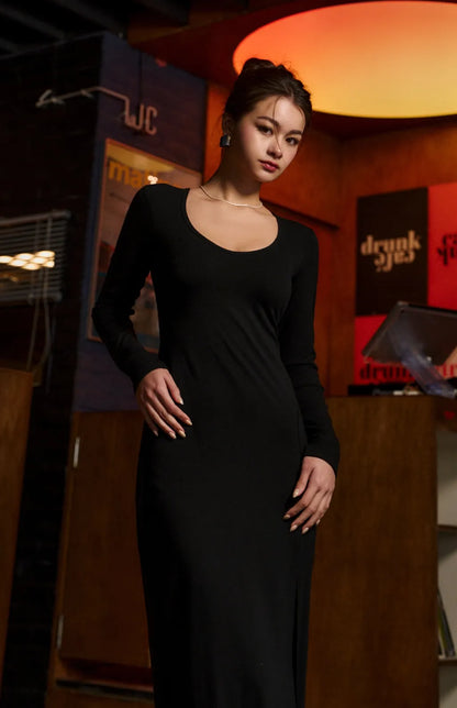 V-Neck Side-Slit Maxi Bra Dress<br/>美胸V領曲線側開衩Bra Dress