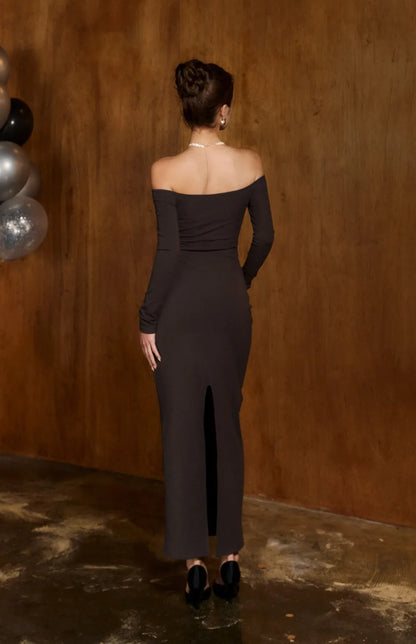 Off-Shoulder Back-Slit Maxi Bra Dress<br/>極簡一字領後開衩Bra Dress