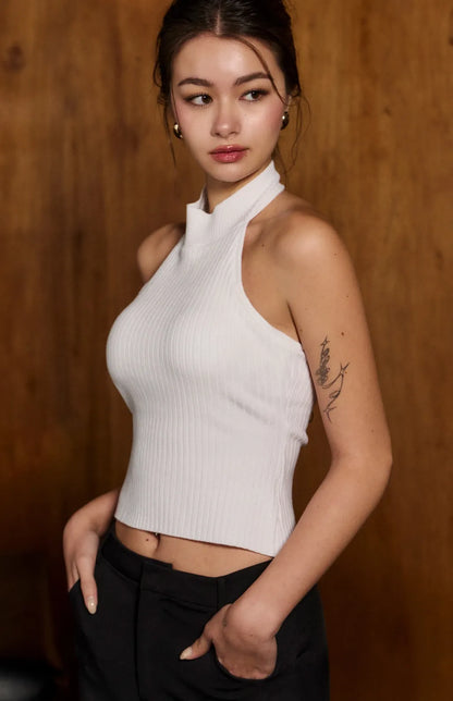 Halter Open-Back Ribbed Bra Top<br/>立領削肩針織美背Bra Top