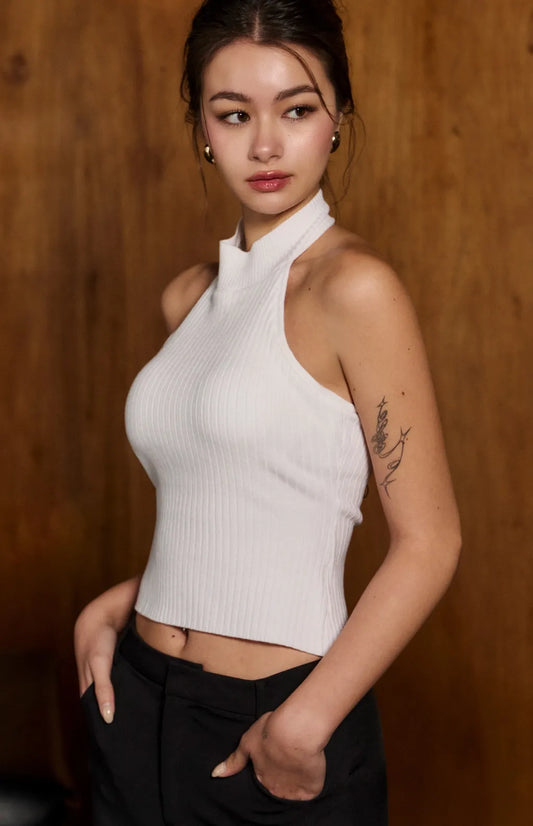 (最後現貨) Halter Open-Back Ribbed Bra Top<br/>立領削肩針織美背Bra Top -【S】