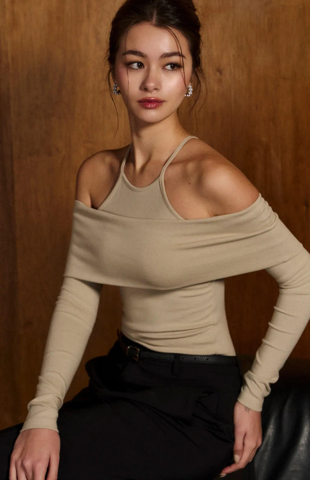 Modal Drop-Shoulder Layered Bra Top<br/>莫代爾落肩假兩件Bra Top