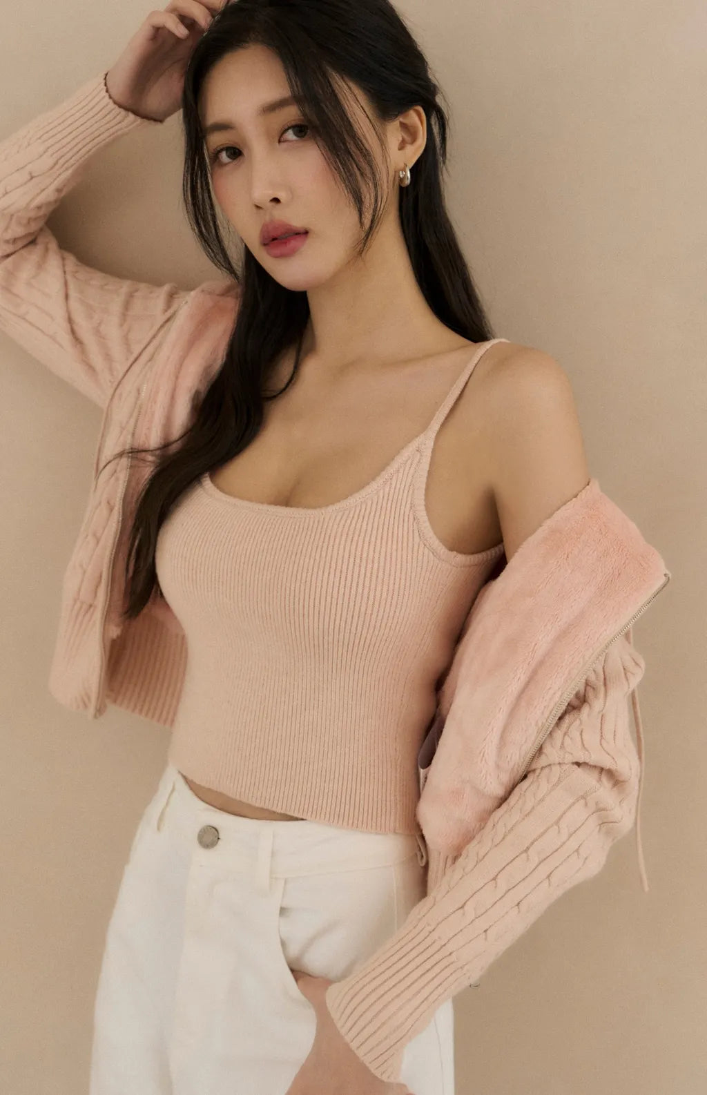 (最後現貨) Cable Knit Fleece Lined Hooded Cardigan<br/>麻花針織內刷毛連帽外套 -【M】