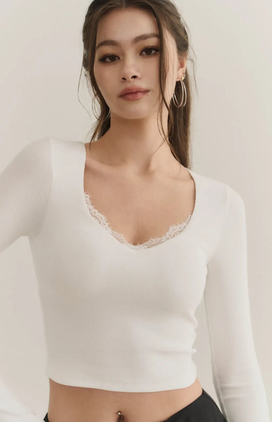 Lace Trim V-Neck Long Sleeve Bra Top<br/>美胸蕾絲V領長袖Bra Top