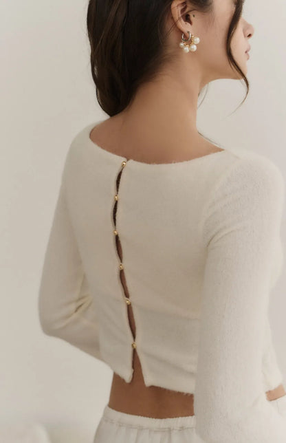 Fuzzy Boat-Neck Multiway Buttoned Bra Top<br/>毛毛船型領多穿排釦Bra Top