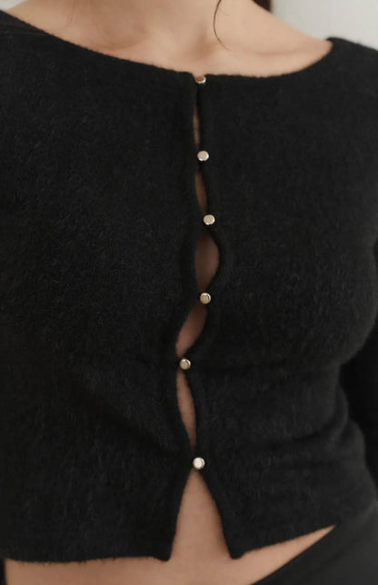 (預購) Fuzzy Boatneck Multiway Buttoned Bra Top<br/>毛毛船型領多穿排釦Bra Top