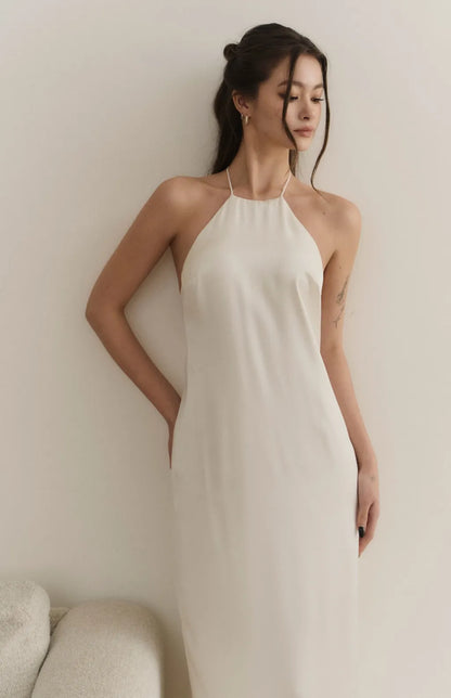 Goddess Satin Halter Open-Back Maxi Bra Dress<br/>女神緞面削肩美背長Bra Dress