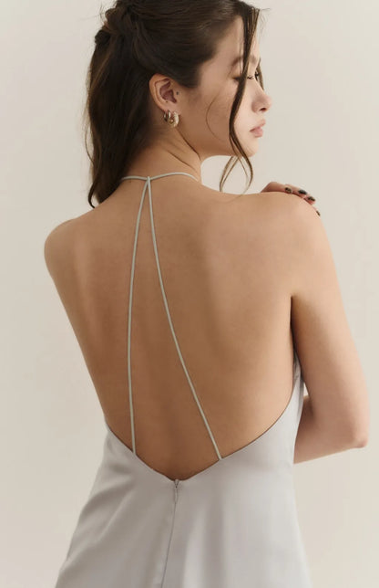 Goddess Satin Halter Open-Back Maxi Bra Dress<br/>女神緞面削肩美背長Bra Dress