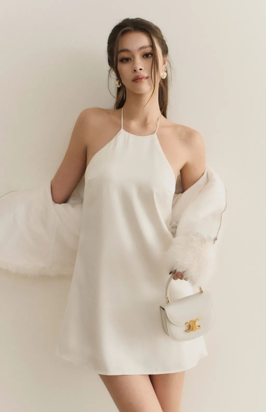 Goddess Satin Halter Open-Back Mini Bra Dress<br/>女神緞面削肩美背短Bra Dress