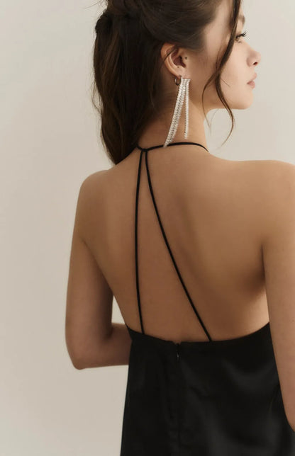 Goddess Satin Halter Open-Back Mini Bra Dress<br/>女神緞面削肩美背短Bra Dress