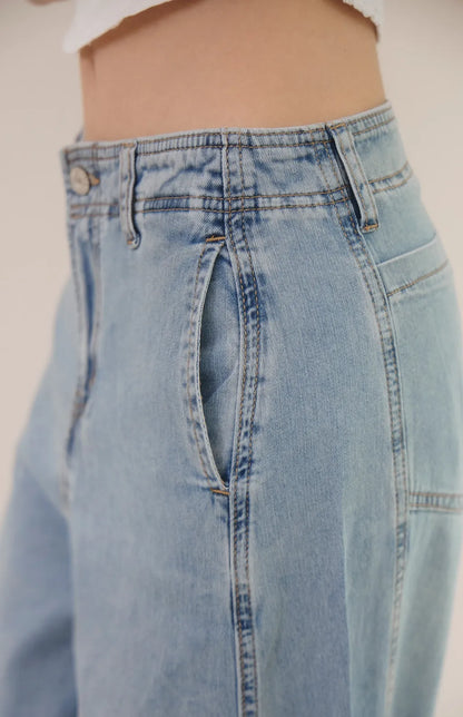 (現貨) High-Waist Panelled Wide-Leg Jeans<br/>修身拼接剪裁軟牛仔寬褲 -【XS、L】