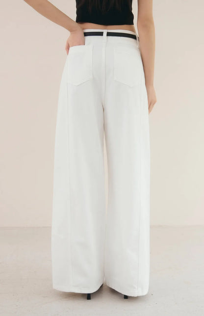 (現貨) High-Waist Panelled Wide-Leg Jeans<br/>修身拼接剪裁軟牛仔寬褲 -【XS、L】