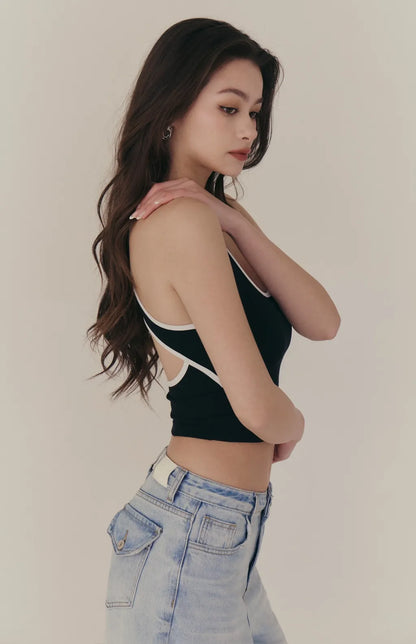 Square Neck Contrast Curved Open-Back Bra Top<br/>方領撞色弧線挖背Bra Top