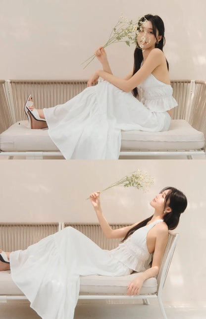 French Ruffle Halter V-Neck Peplum Bra Top<br/>法式荷葉V領繞脖Bra Top