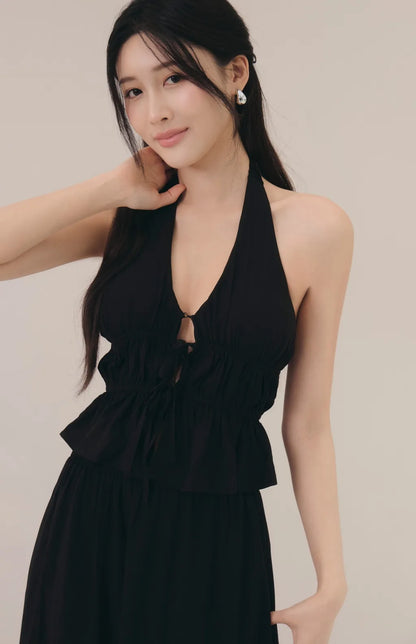 French Ruffle Halter V-Neck Peplum Bra Top<br/>法式荷葉V領繞脖Bra Top