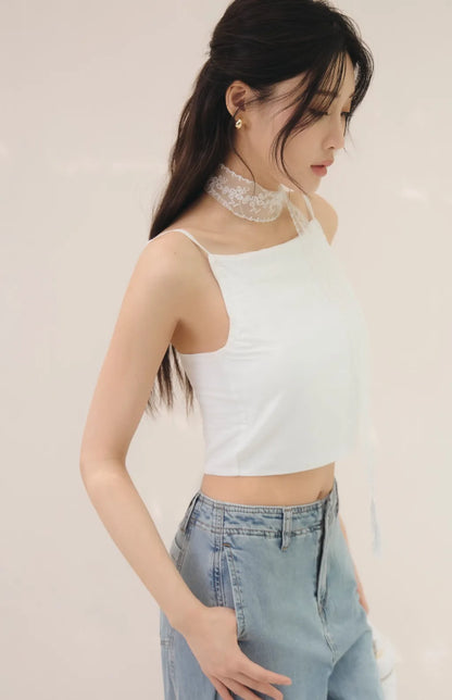 French Off-Shoulder Ruched Bra Top<br/>法式削肩抽皺Bra Top