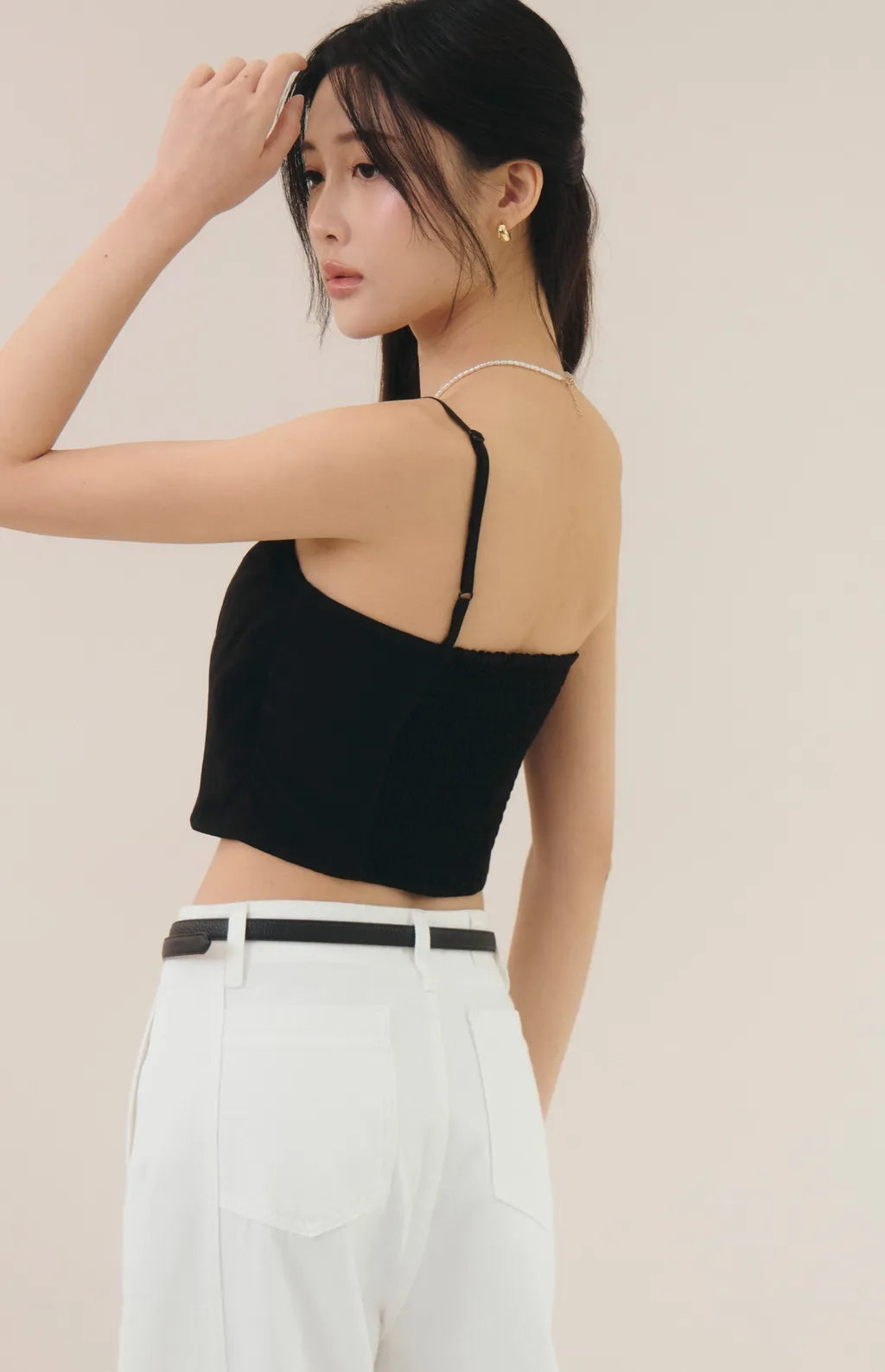 French Off-Shoulder Ruched Bra Top<br/>法式削肩抽皺Bra Top