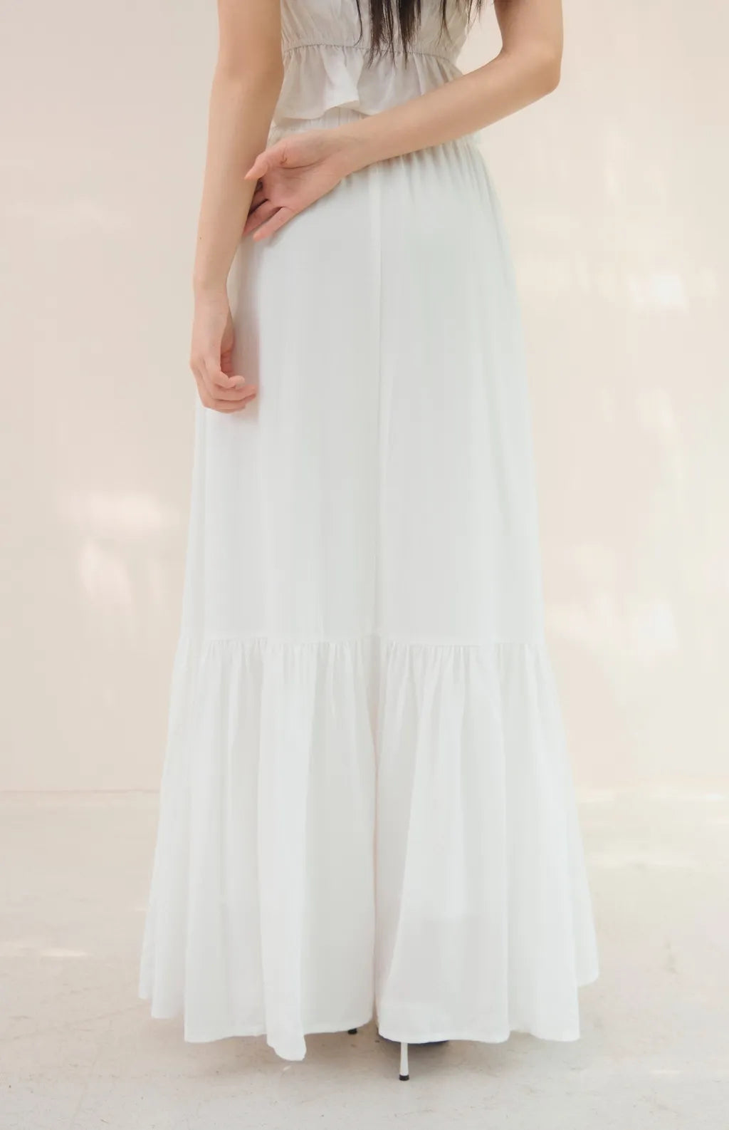French Tiered Ruffle Flowy Maxi Skirt<br/>法式荷葉飄逸感長裙