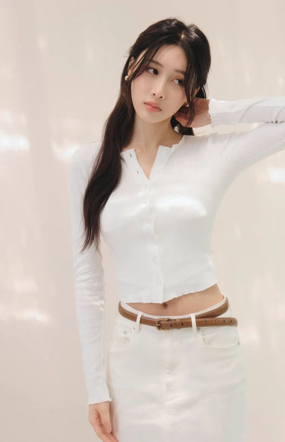 Lace Trim Ribbed Knit Cardigan<br/>針織蕾絲花邊圓領開衫