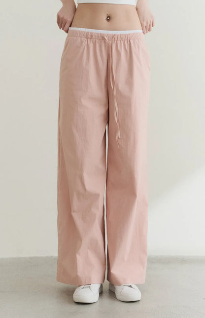 UPF50+ Drawstring Faux-Layer Wide Leg Pants<br/>防曬UPF50+抽繩假兩件直筒長褲