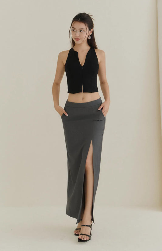 Front-Slit Tailored Maxi Skirt<br/>率性開衩西裝長裙