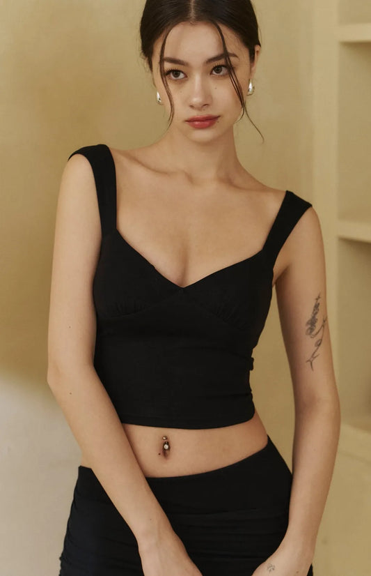 Wide Strap V-Neck Ruched Bra Top<br/>寬肩V領美胸抓皺Bra Top