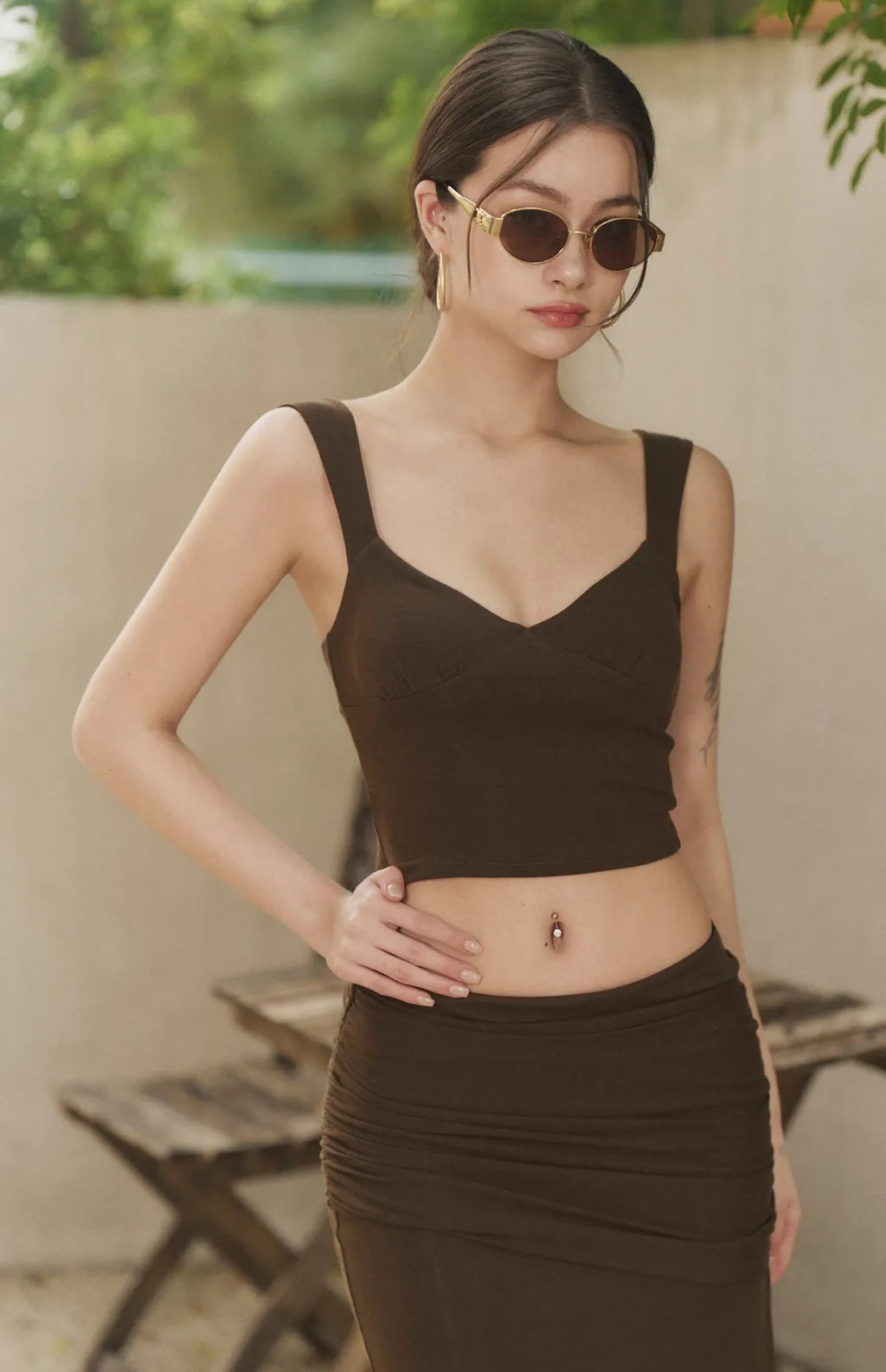 Wide Strap V-Neck Ruched Bra Top<br/>寬肩V領美胸抓皺Bra Top