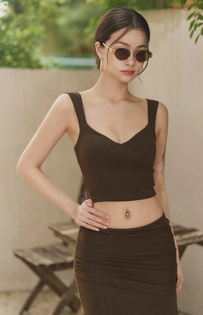 Wide Strap V-Neck Ruched Bra Top<br/>寬肩V領美胸抓皺Bra Top
