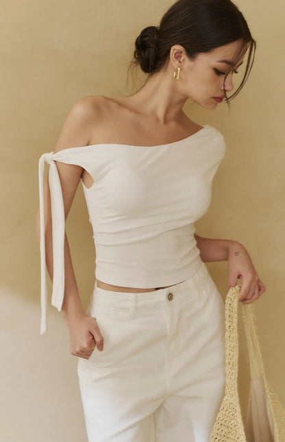 One-Shoulder Ruched Knot Tie Bra Top<br/>單肩抓皺褶綁帶Bra Top