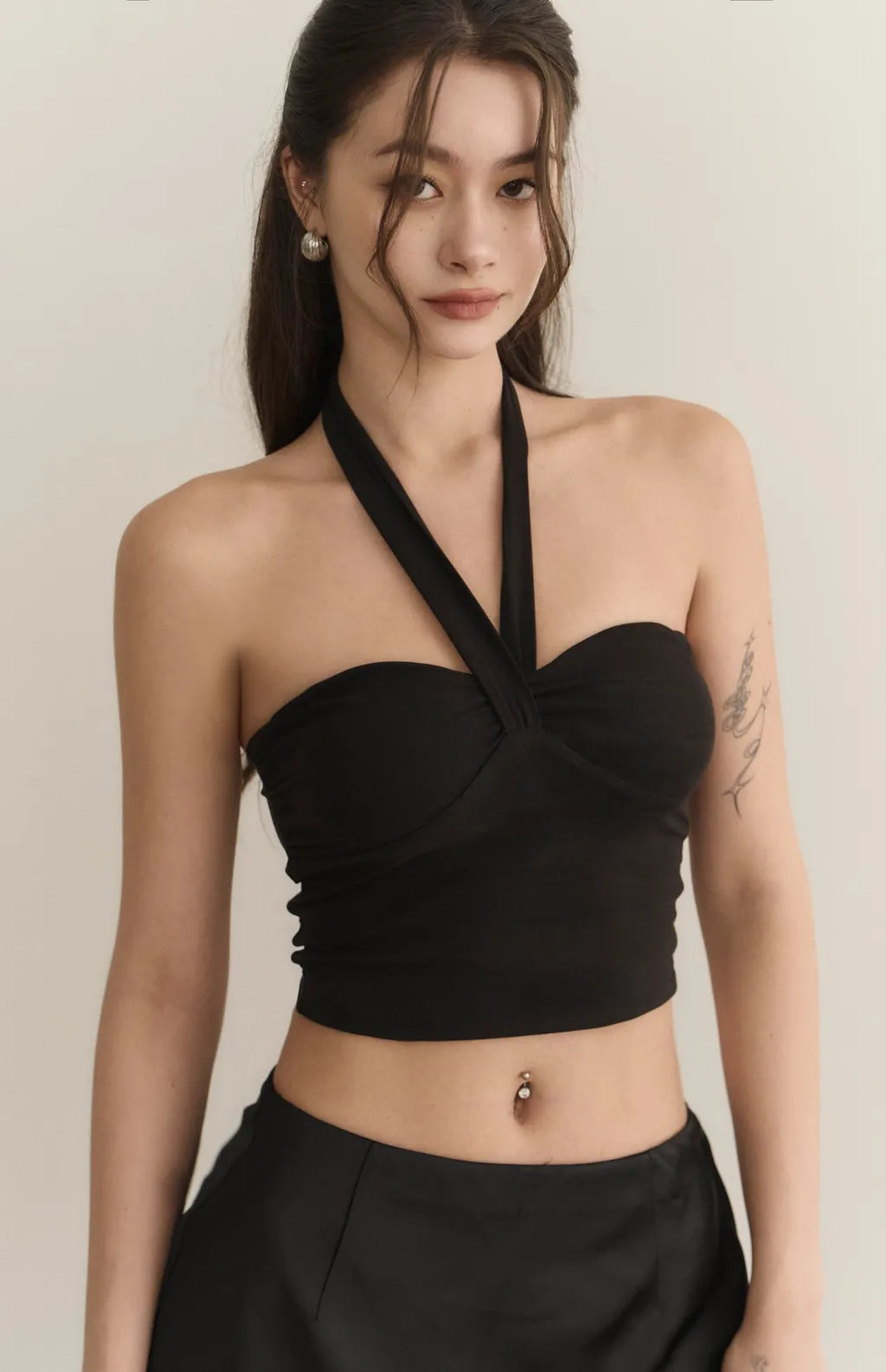 Halter Heart Shape Ruched Bra Top<br/>掛脖造型桃心抓皺Bra Top