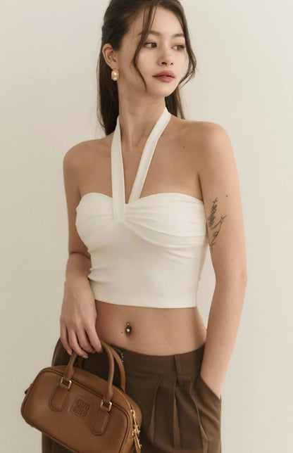 Halter Heart Shape Ruched Bra Top<br/>掛脖造型桃心抓皺Bra Top