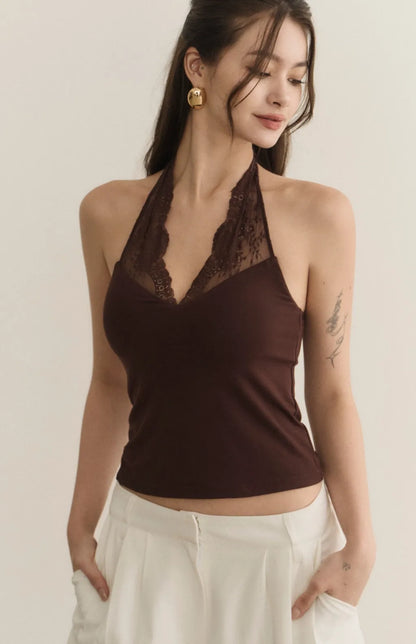 Lace Halter Tie V-Neck Bra Top<br/>蕾絲繞脖綁帶Ｖ領Bra Top