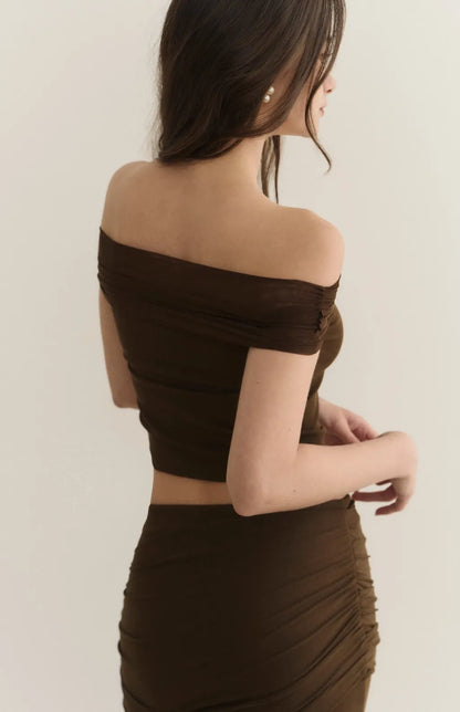 Sheer Gauze Off-Shoulder Bra Top<br/>透膚柔紗一字領Bra Top