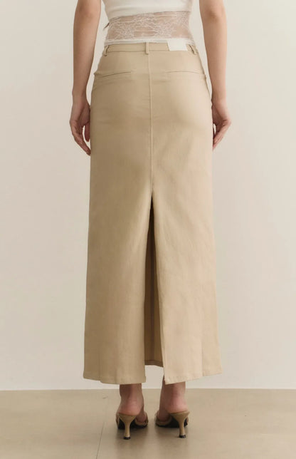 French Minimal Back-Slit Denim Midi Skirt<br/>法式極簡後開衩牛仔裙