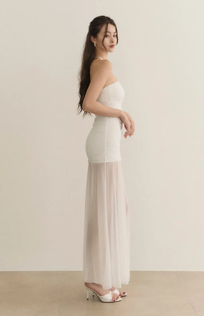 Strapless Ruched Sheer Overlay Bra Dress<br/>歐美平口抓皺收腰Bra Dress