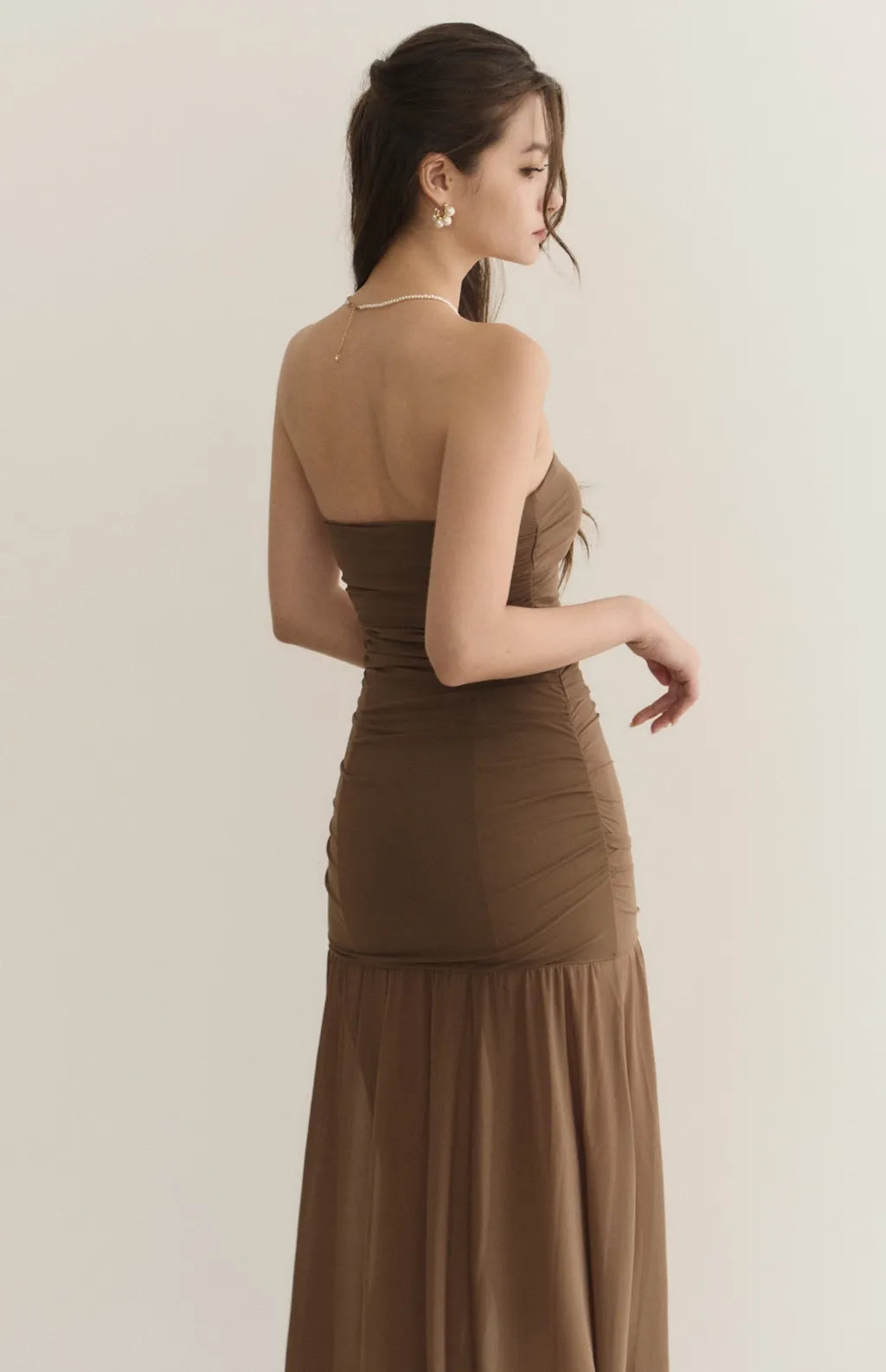 Strapless Ruched Sheer Overlay Bra Dress<br/>歐美平口抓皺收腰Bra Dress