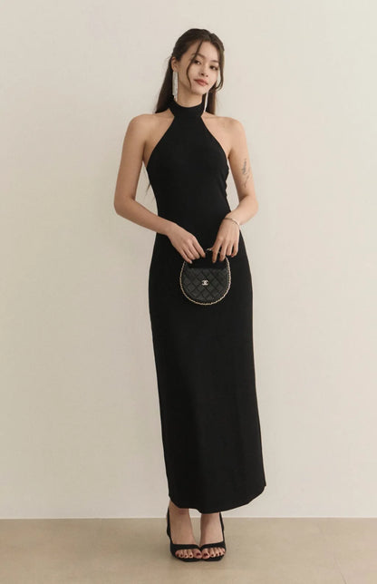 French Halter High-Neck Tie Bra Dress<br/>法式高領削肩綁帶修身Bra Dress