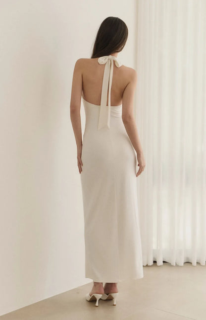 French Halter High-Neck Tie Bra Dress<br/>法式高領削肩綁帶修身Bra Dress