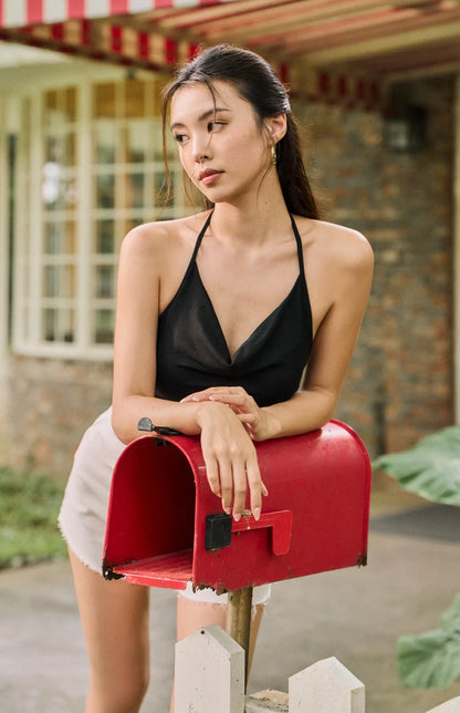Draped Halter Tie Bra Top<br/>垂領繞脖細肩綁帶Bra Top