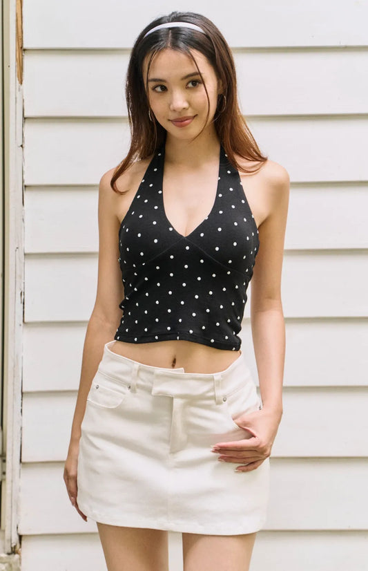 Polka Dot Halter V Neck Bra Top<br/>美式繞脖深V點點Bra Top