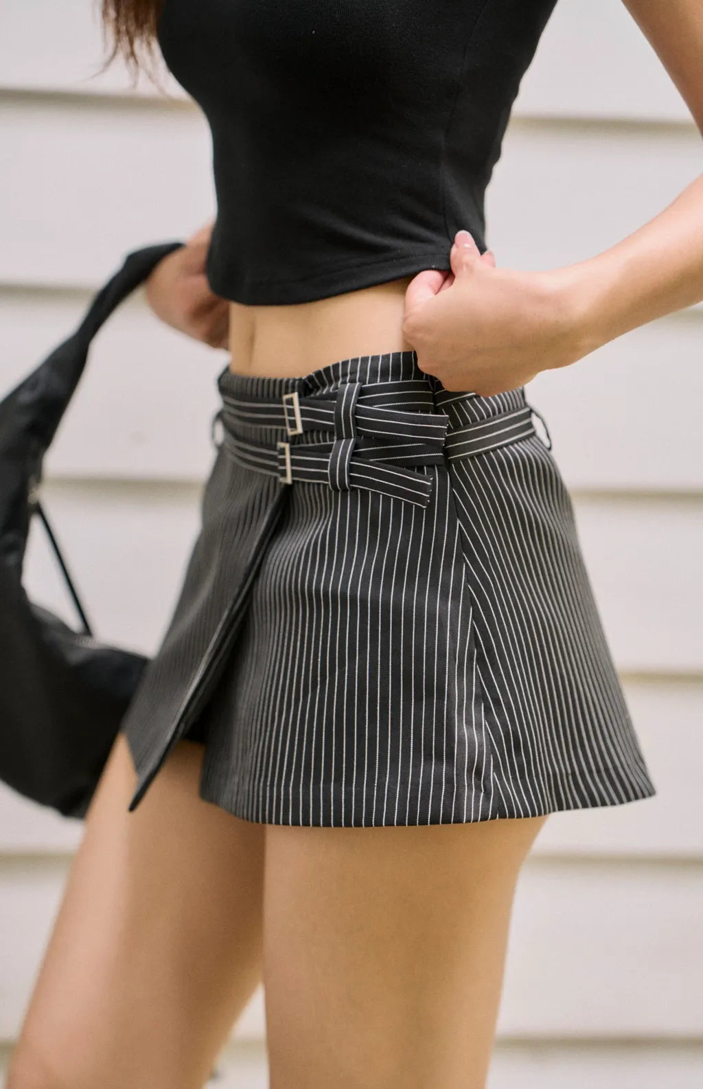 Pinstripe Double Belt Mini Skort<br/>雙腰帶條紋西裝褲裙