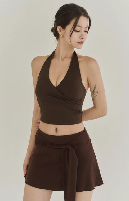 Halter Cross Front Ruched Bra Top<br/>美胸交叉V領抓皺Bra Top