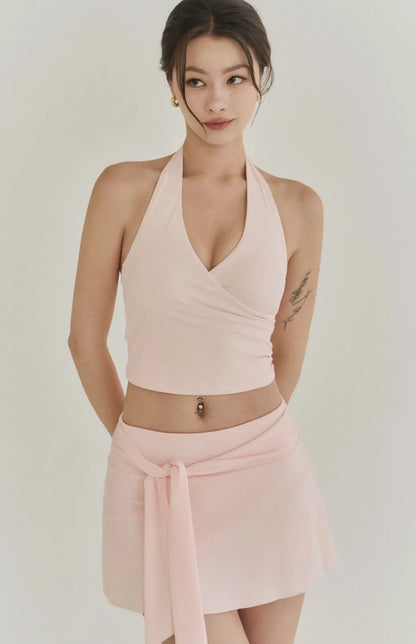 Halter Cross Front Ruched Bra Top<br/>美胸交叉V領抓皺Bra Top