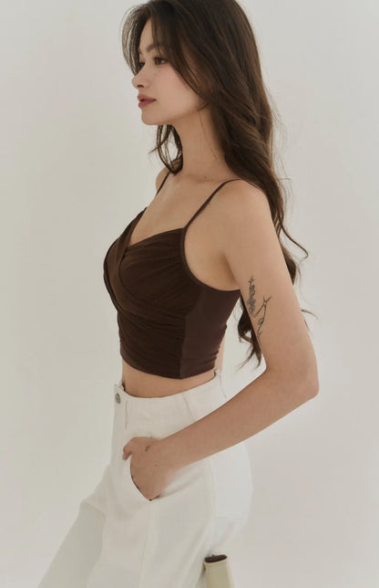 Sheer Mesh Ruched Plunge Bra Top<br/>V領網紗抓皺Bra Top