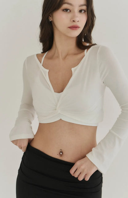 Lyocell Twist Front Lapel Shrug<br/>涼感萊塞爾紐結翻領罩衫