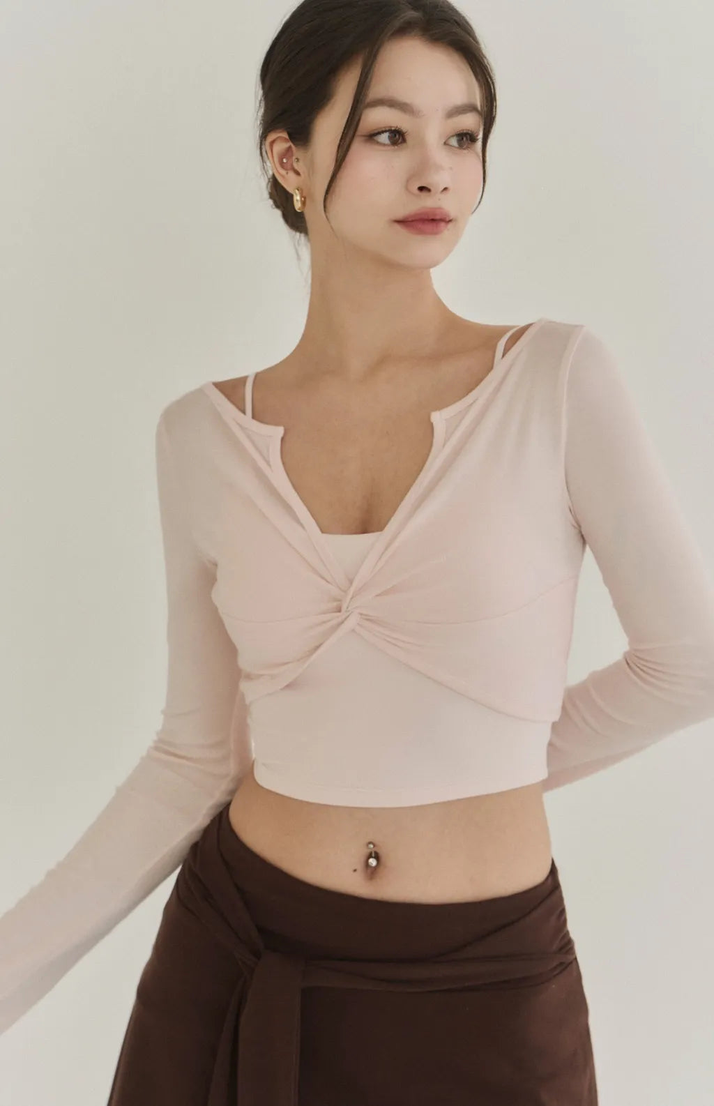Lyocell Twist Front Lapel Shrug<br/>涼感萊塞爾紐結翻領罩衫