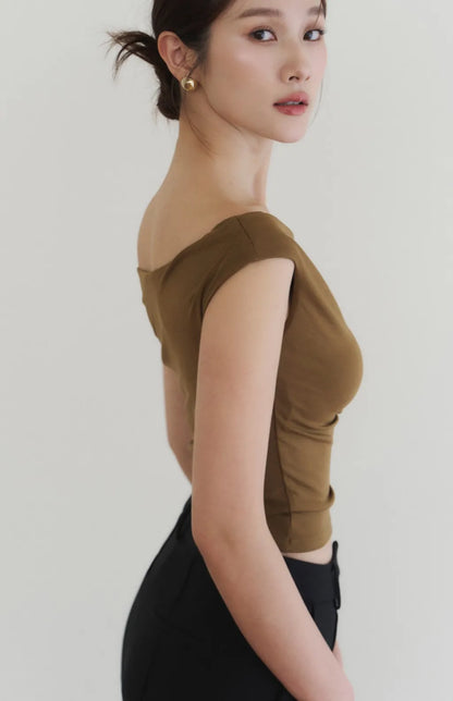 Lyocell Draped Boatneck Bra Top<br/>船型垂領萊塞爾Bra Top