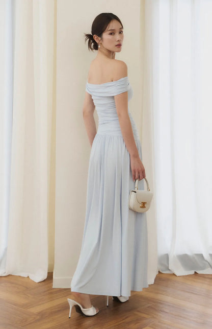 Off-Shoulder Ruched Maxi Bra Dress<br/>法式平肩抓皺修身Bra Dress