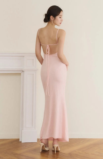 Lace V-Neck Tie-Back Maxi Bra Dress<br/>蕾絲V領美背綁帶Bra Dress