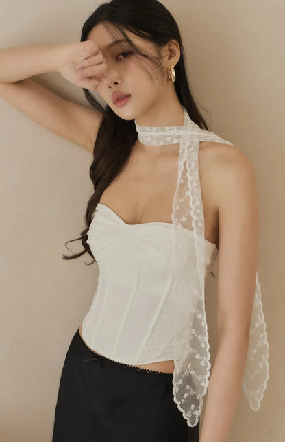 Lace-Up Jacquard Corset<br/>緹花蕾絲綁帶輕馬甲Bra Top